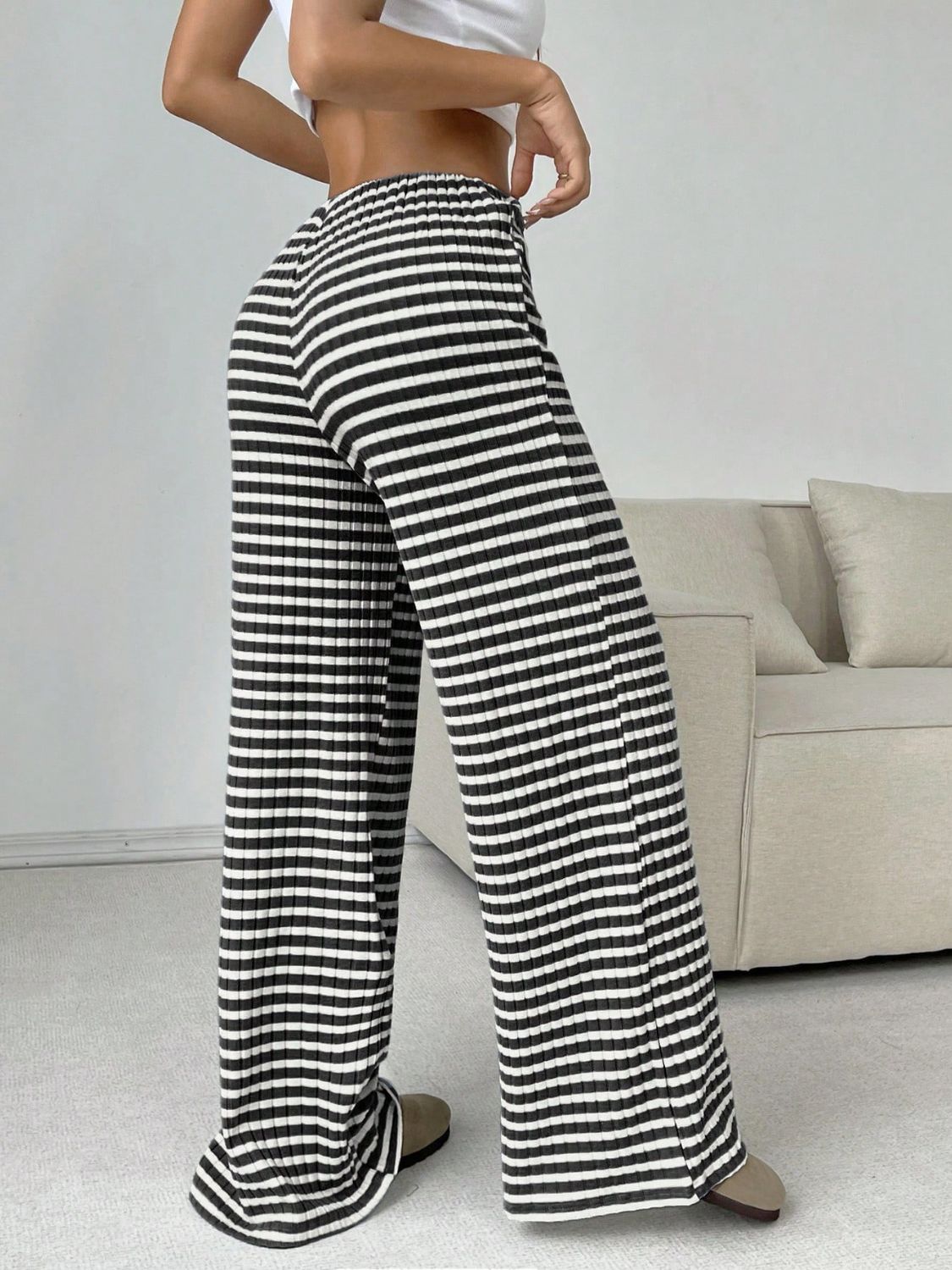 Blue Zone Planet | Tied Striped Wide Leg Pants-BOTTOMS SIZES SMALL MEDIUM LARGE-[Adult]-[Female]-2022 Online Blue Zone Planet