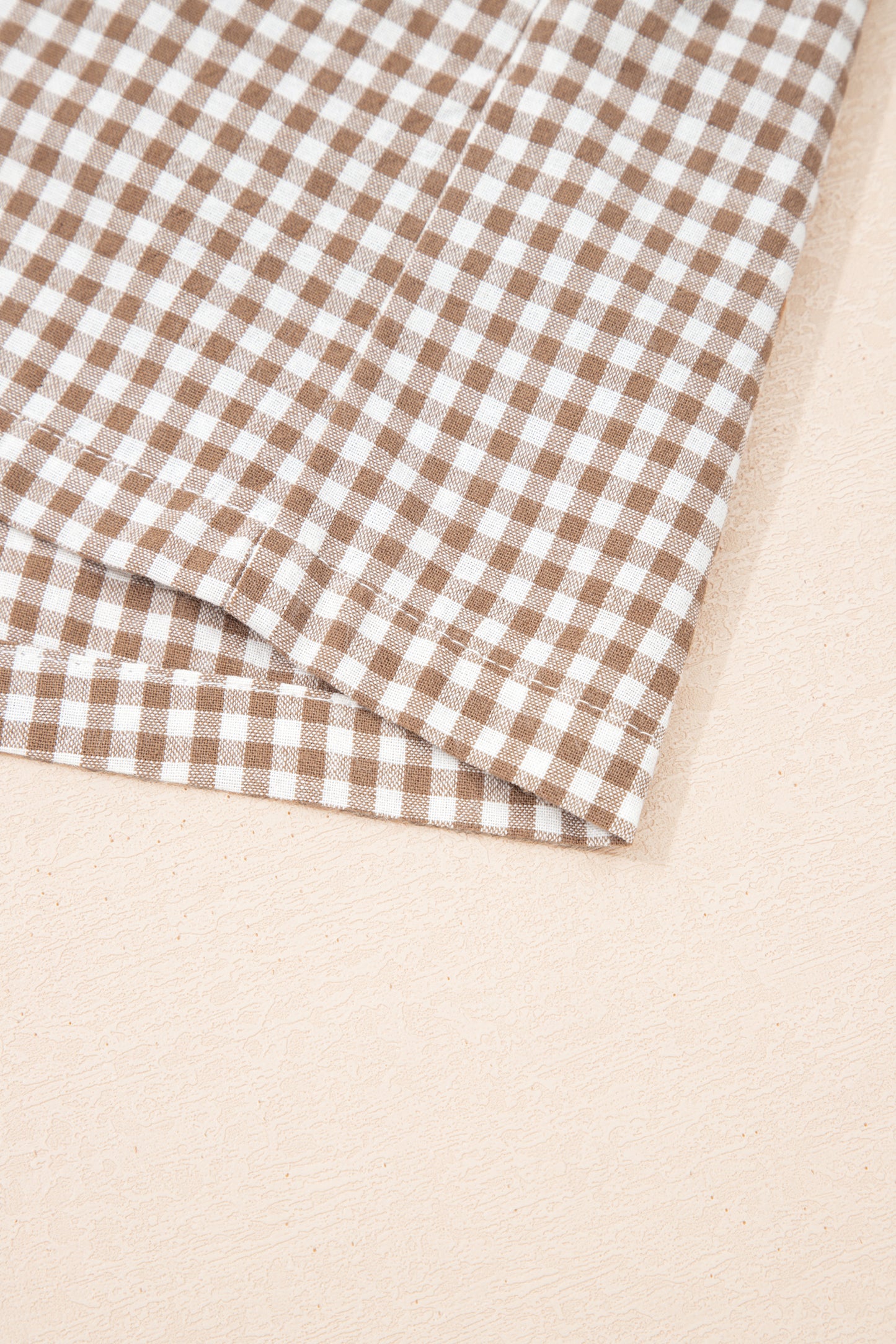 Khaki Contrast Trim Plaid Print Plus Size Shorts-Plus Size/Plus Size Bottoms-[Adult]-[Female]-2022 Online Blue Zone Planet