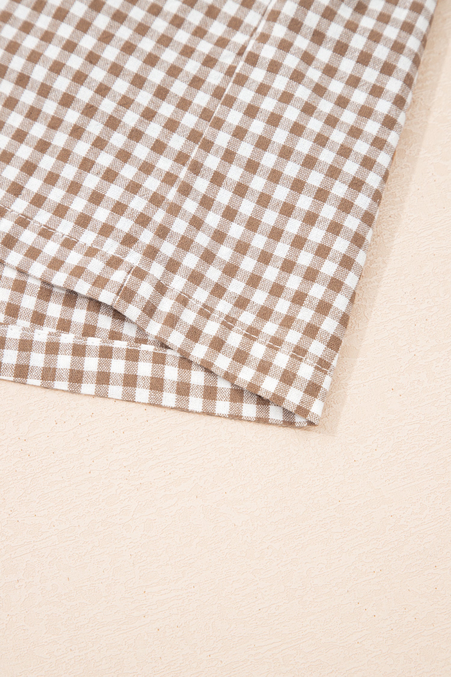 Khaki Contrast Trim Plaid Print Plus Size Shorts-Plus Size/Plus Size Bottoms-[Adult]-[Female]-2022 Online Blue Zone Planet