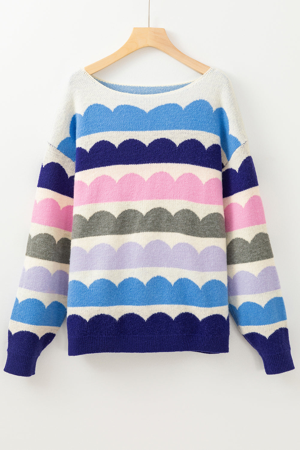 Yellow Wave Striped Balloon Sleeve Drop Shoulder Sweater-Sweaters-[Adult]-[Female]-2022 Online Blue Zone Planet