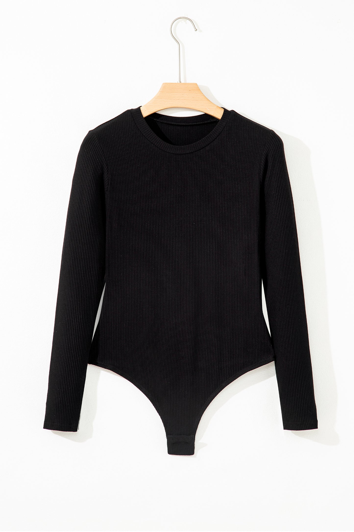 Black Ribbed Long Sleeve Crew Neck Solid Color Bodysuit-Tops/Bodysuits-[Adult]-[Female]-2022 Online Blue Zone Planet
