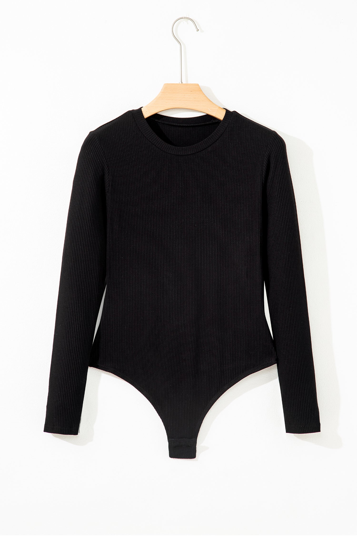 Black Ribbed Long Sleeve Crew Neck Solid Color Bodysuit-Tops/Bodysuits-[Adult]-[Female]-2022 Online Blue Zone Planet