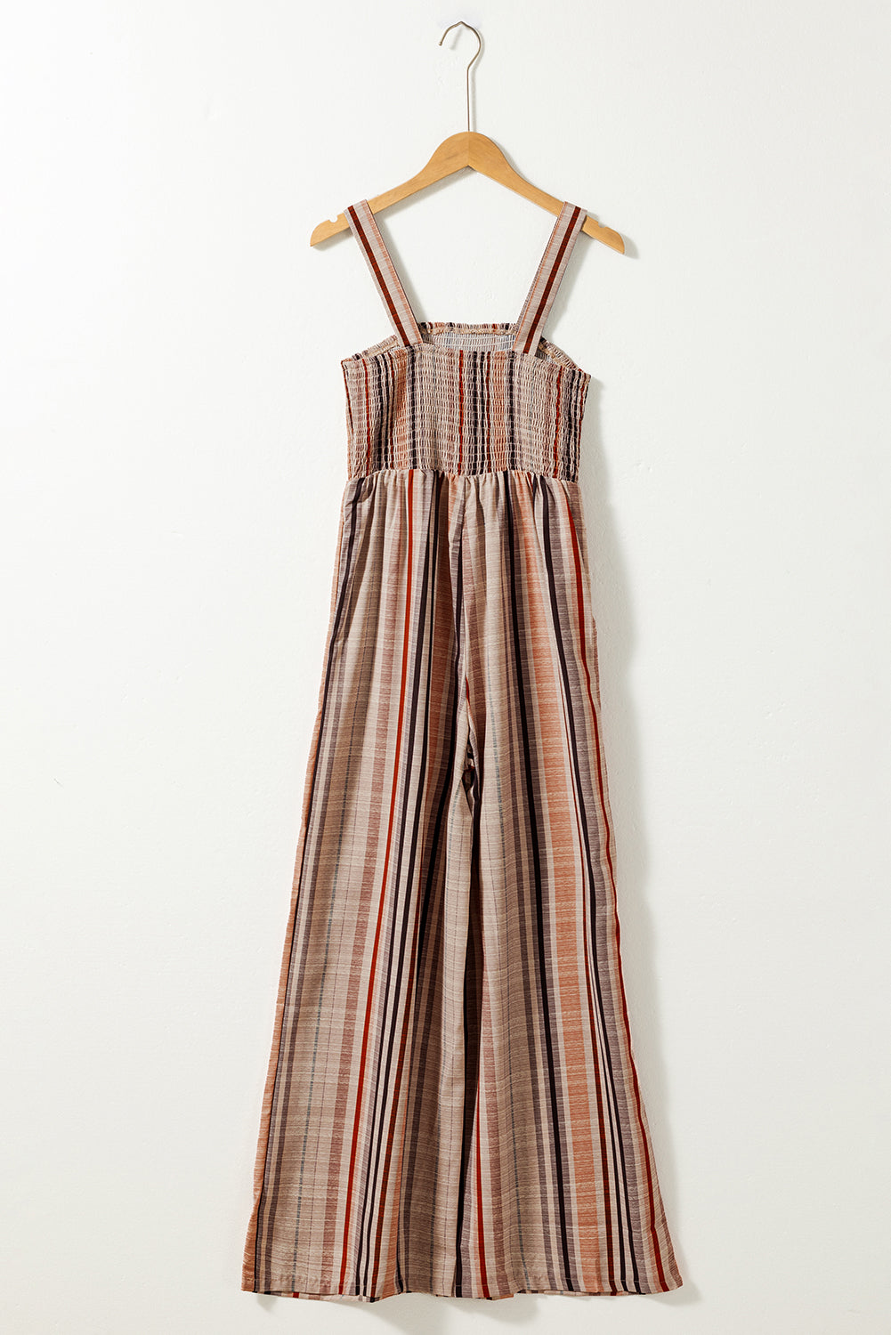 Yellow Stripe Square Neck Sleeveless Smocked Bodice Wide Leg Jumpsuit-Bottoms/Jumpsuits & Rompers-[Adult]-[Female]-2022 Online Blue Zone Planet