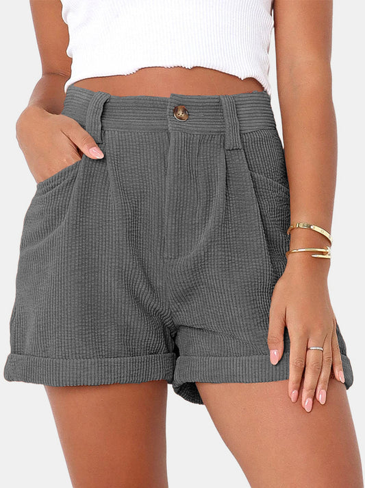 Blue Zone Planet | Full Size High Waist Shorts with Pockets-TOPS / DRESSES-[Adult]-[Female]-Dark Gray-S-2022 Online Blue Zone Planet