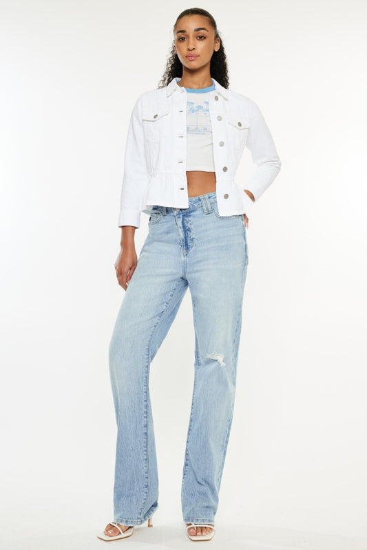 Kancan Distressed High Waist Straight Jeans-TOPS / DRESSES-[Adult]-[Female]-Light-1-2022 Online Blue Zone Planet