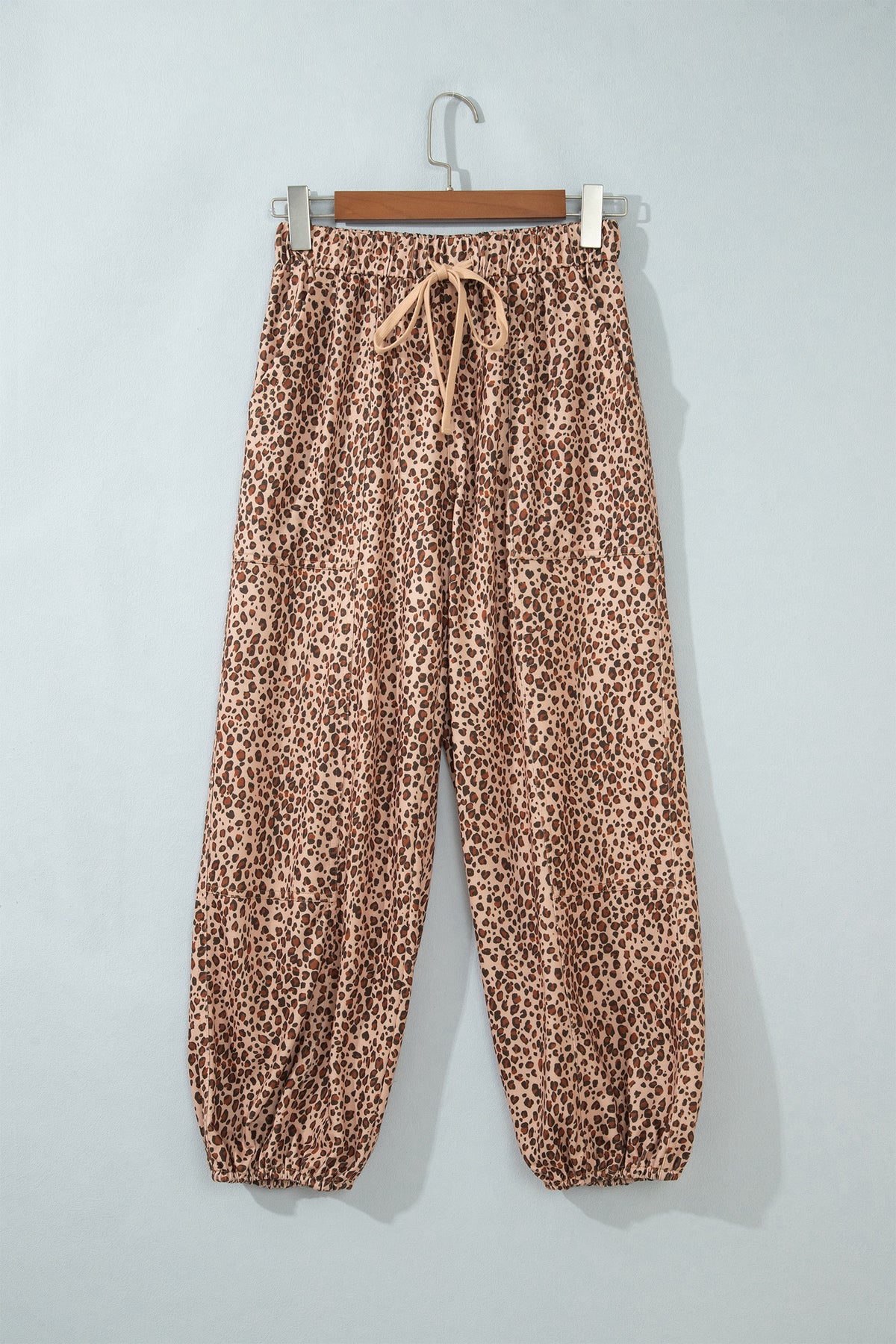 Khaki Leopard Print Drawstring Waist Patch Pockets Pants-Bottoms/Pants & Culotte-[Adult]-[Female]-2022 Online Blue Zone Planet