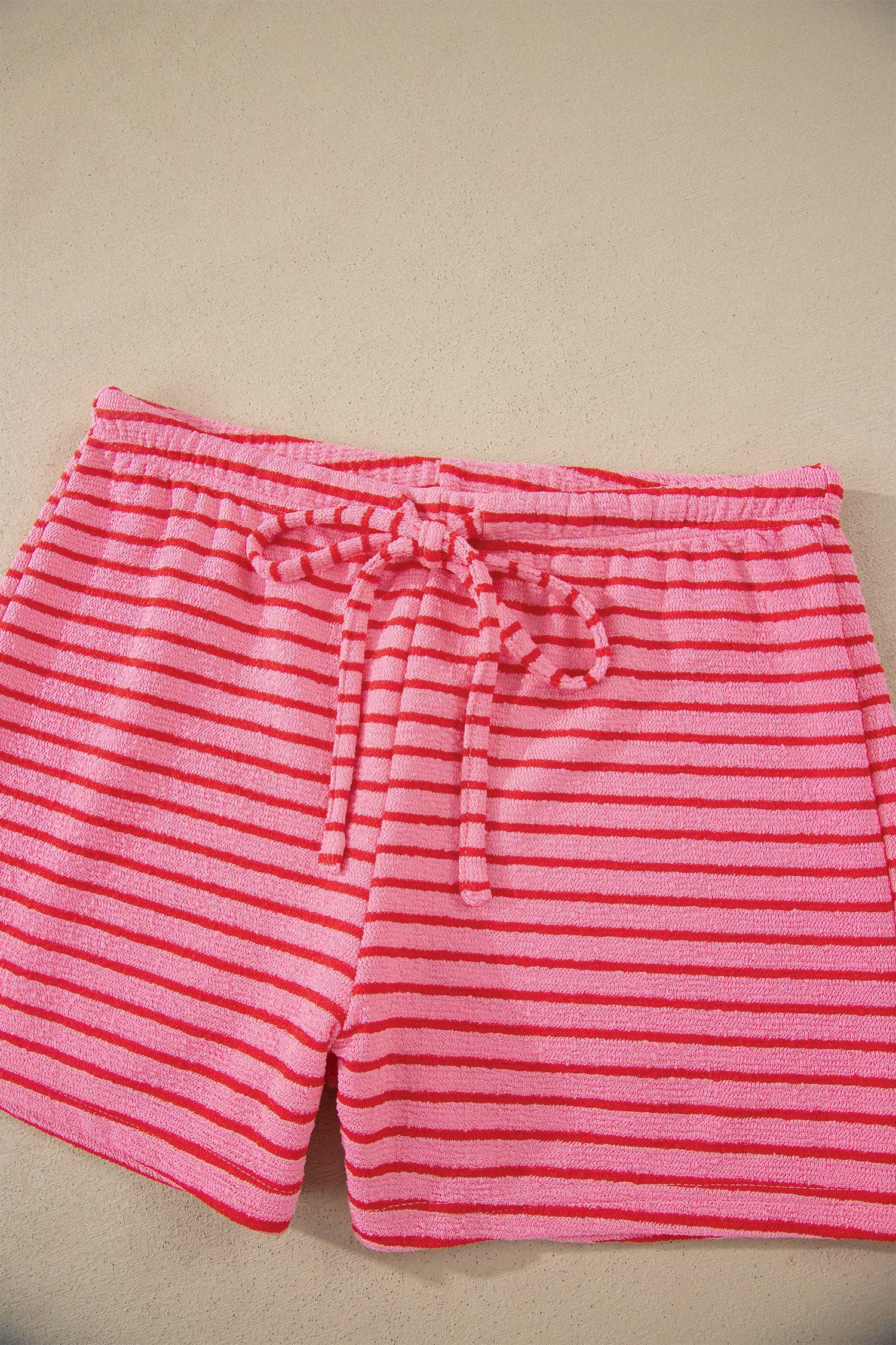 Rose Stripe Side Split Knit Tee Drawstring Shorts Set-Two Piece Sets/Short Sets-[Adult]-[Female]-2022 Online Blue Zone Planet