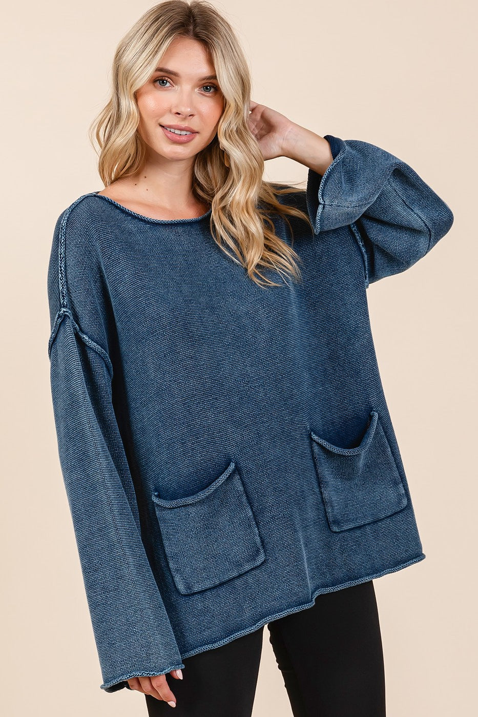 Mittoshop Mineral Wash Patch Pocket Cut Edge Sweater-TOPS / DRESSES-[Adult]-[Female]-2022 Online Blue Zone Planet