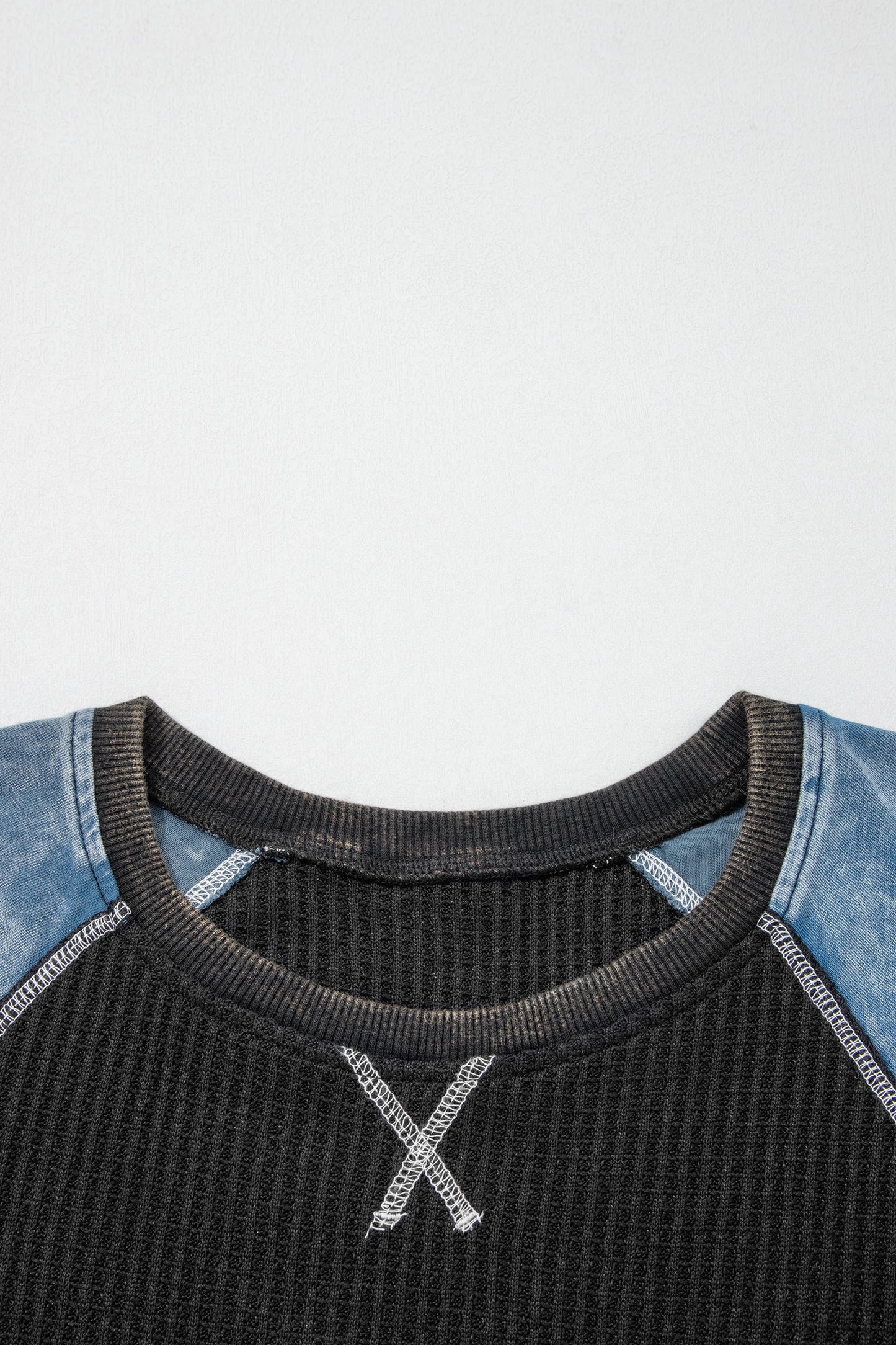 Carbon Grey Waffle Knit Seam Detail Color Block Patchwork Short Sleeve Top-Tops/Tops & Tees-[Adult]-[Female]-2022 Online Blue Zone Planet