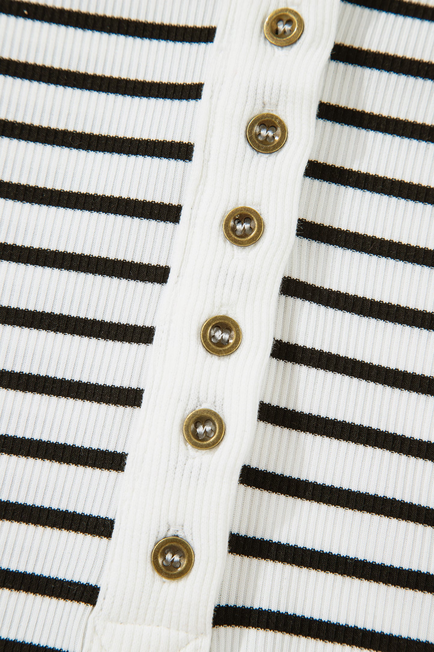 Black Stripe Ribbed Knit Half Button Long Sleeve Slim Top-Tops/Long Sleeve Tops-[Adult]-[Female]-2022 Online Blue Zone Planet