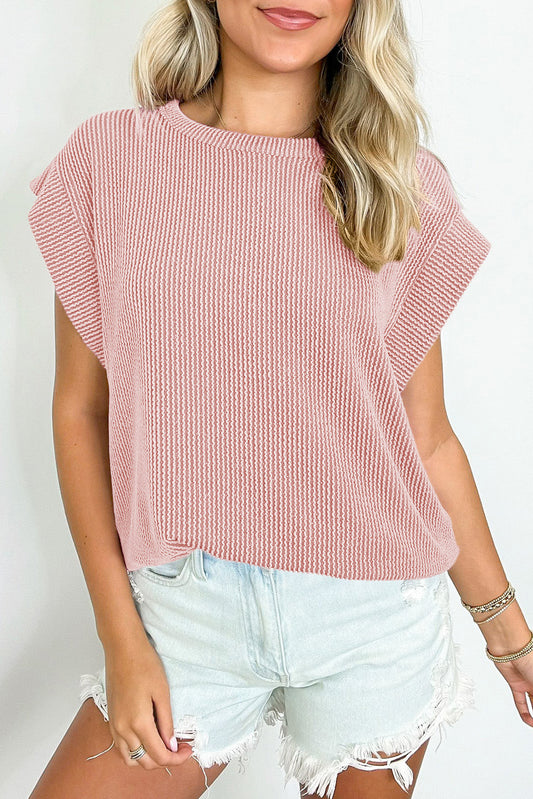 Sepia Rose Twisted Rib Wide Sleeve Crew Neck T Shirt-Tops/Tops & Tees-[Adult]-[Female]-Sepia Rose-S-2022 Online Blue Zone Planet