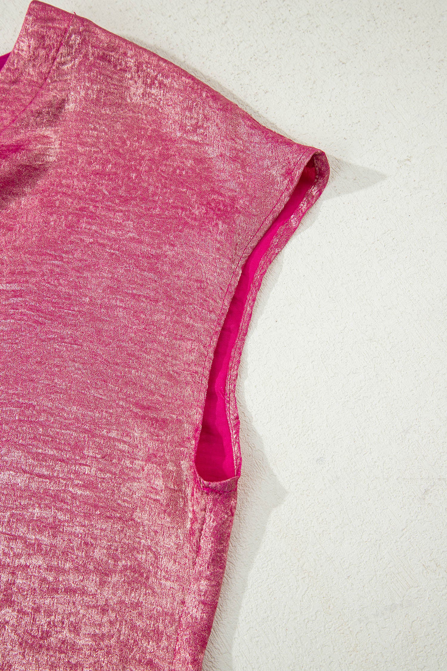 Bright Pink Metallic Round Neck Cap Sleeve Tee-Tops/Tops & Tees-[Adult]-[Female]-2022 Online Blue Zone Planet