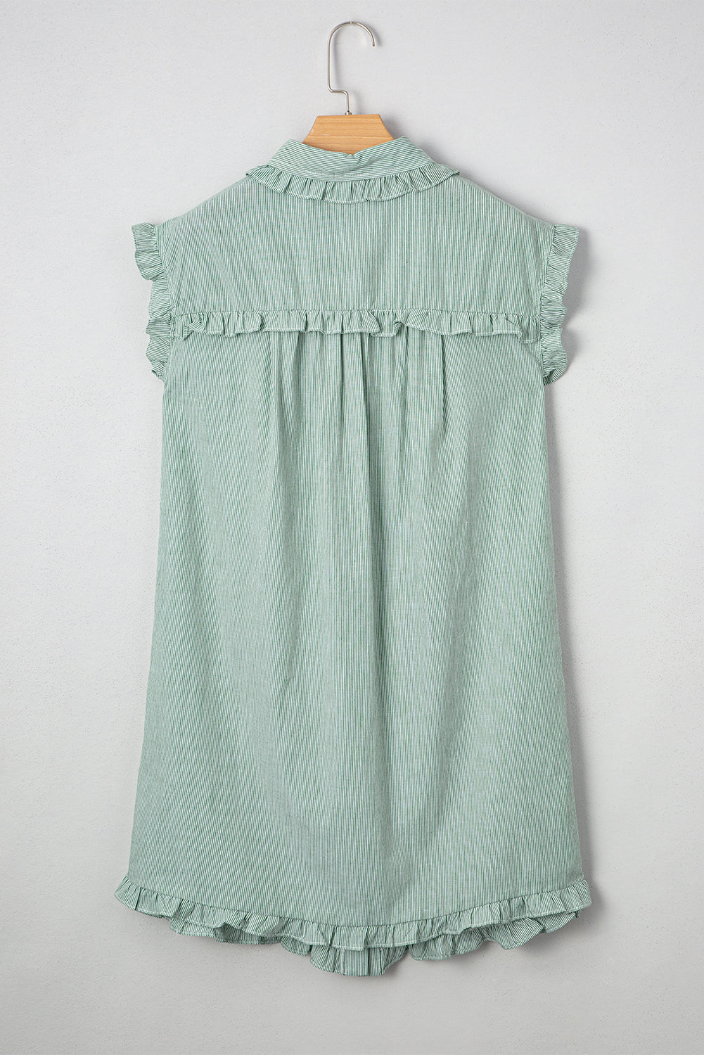 Green Stripe Frilled Sleeveless Collar Front Pocket Button Up Mini Dress-TOPS / DRESSES-[Adult]-[Female]-2022 Online Blue Zone Planet