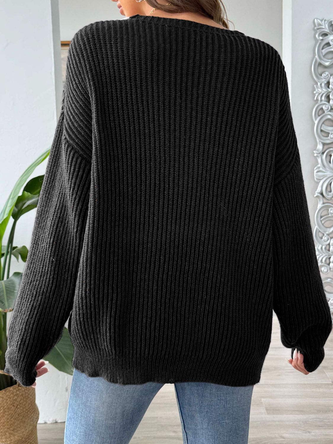 Contrast Dropped Shoulder Long Sleeve Sweater-TOPS / DRESSES-[Adult]-[Female]-2022 Online Blue Zone Planet