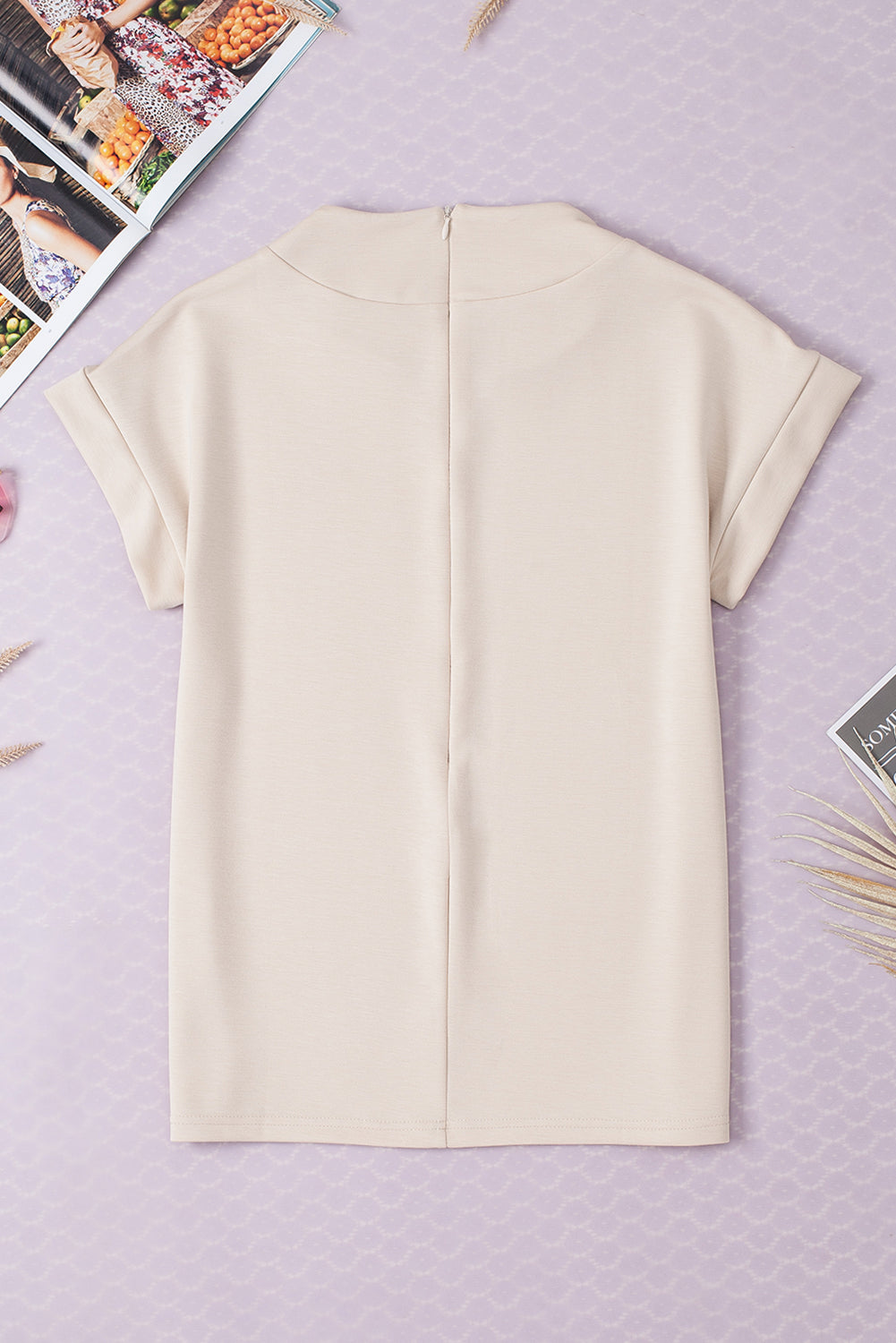 Oatmeal Plain Crew Neck Loose Fit Casual Top-Tops/Tops & Tees-[Adult]-[Female]-2022 Online Blue Zone Planet
