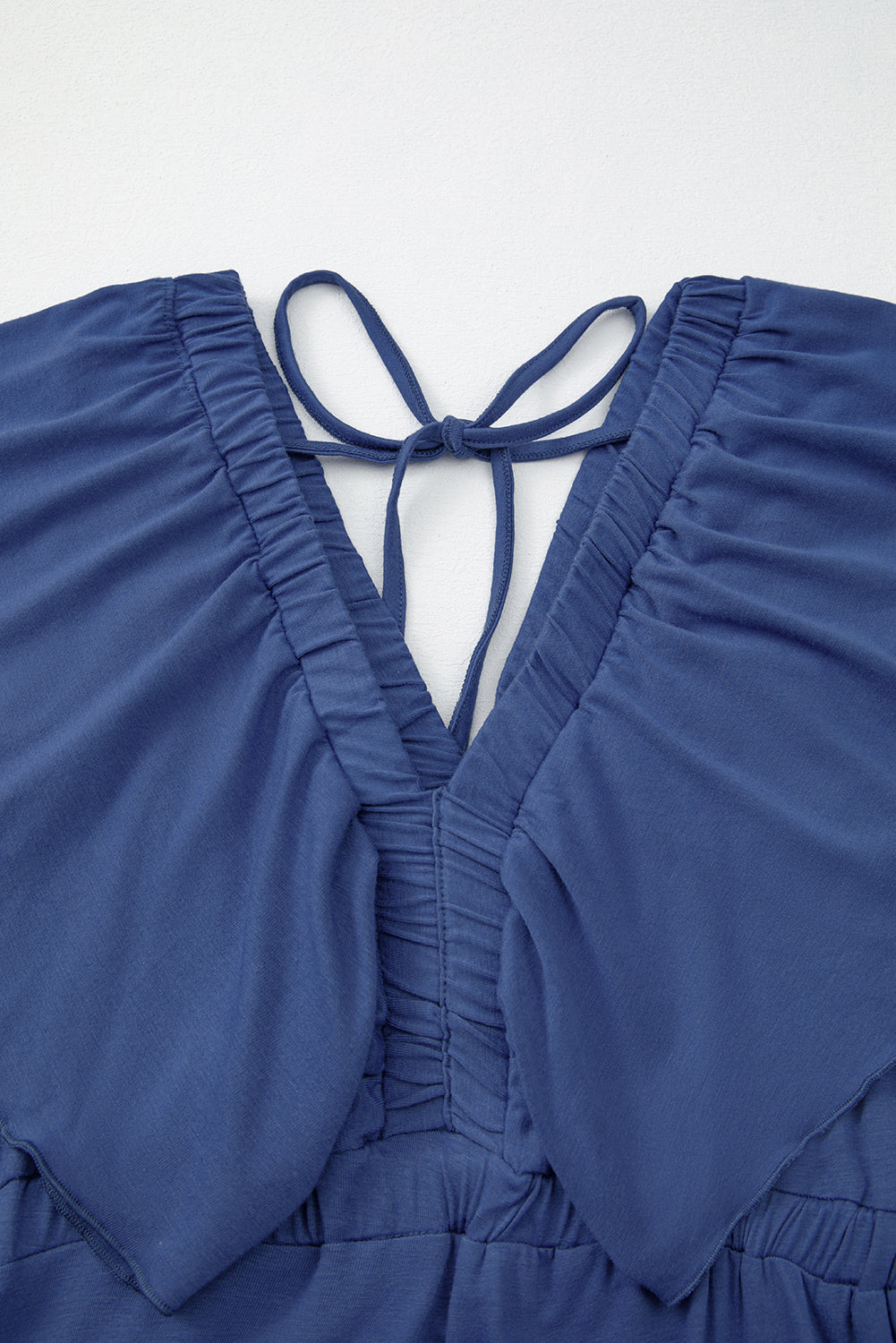 Navy Blue Textured V Neck Flutter Sleeve Ruffled Maxi Dress-TOPS / DRESSES-[Adult]-[Female]-2022 Online Blue Zone Planet