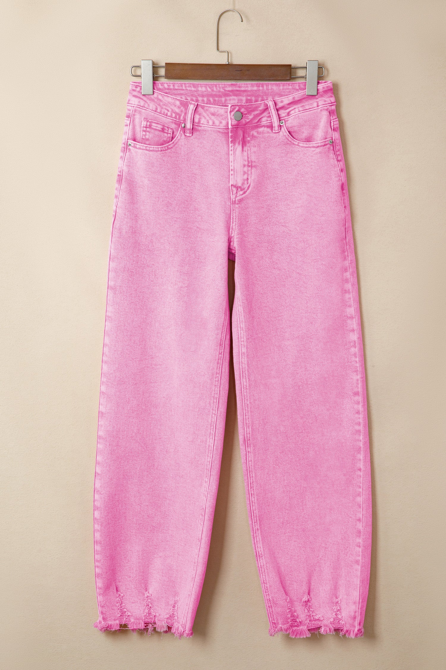 Pink Acid Wash High Waist Uneven Raw Hem Shift Jeans-Bottoms/Jeans-[Adult]-[Female]-2022 Online Blue Zone Planet