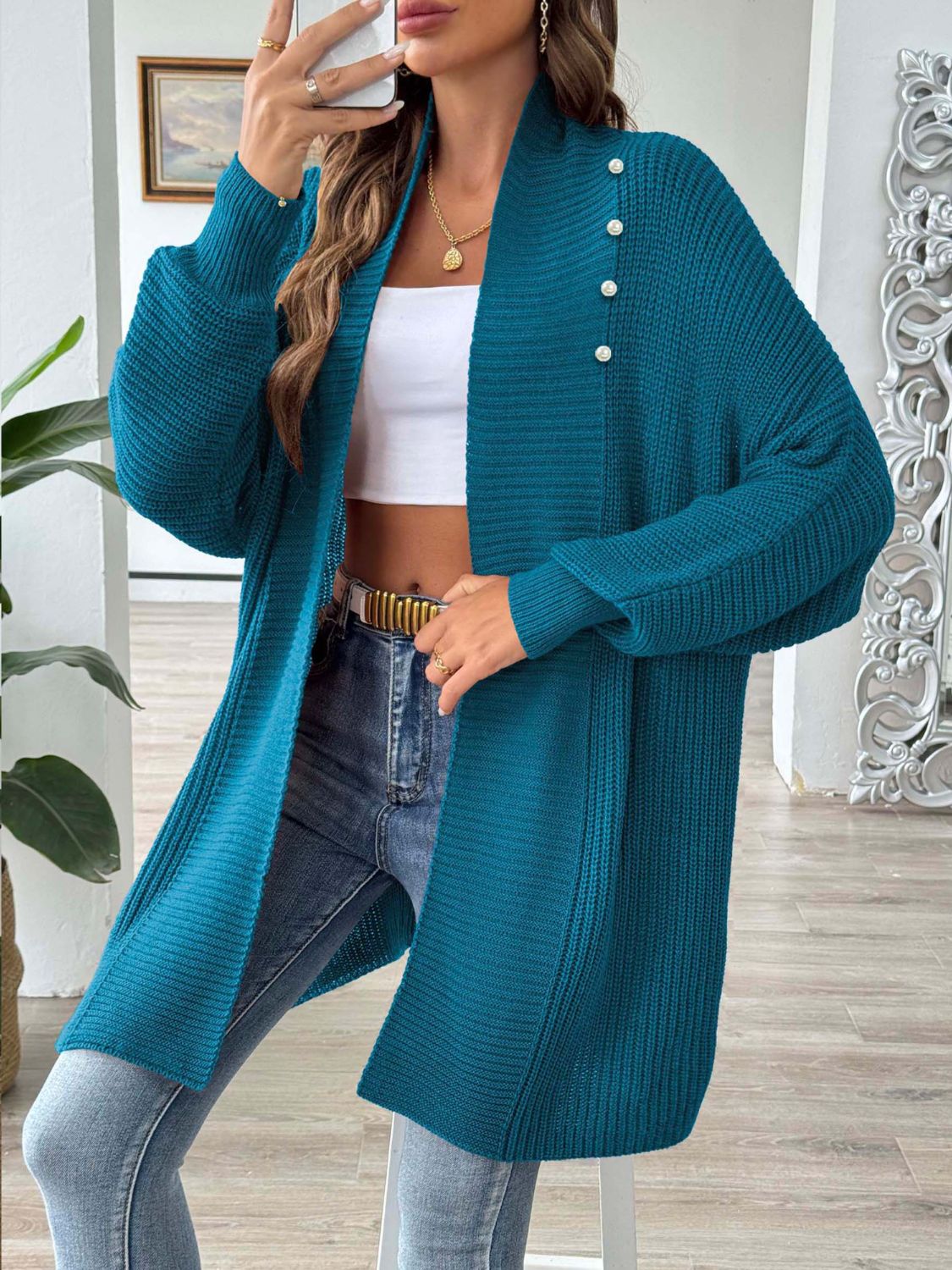 Open Front Long Sleeve Cardigan-TOPS / DRESSES-[Adult]-[Female]-2022 Online Blue Zone Planet