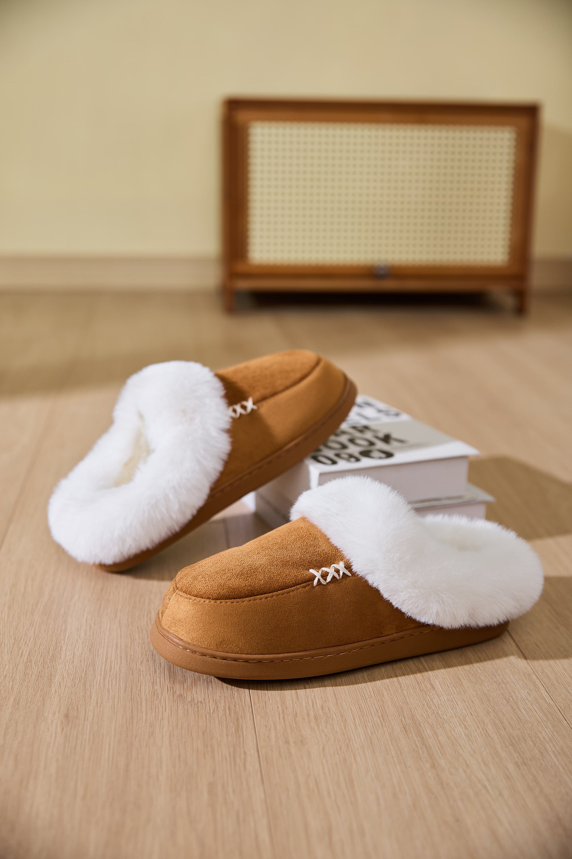 Fluff Trim Round Toe Flat Slippers-SLIPPERS-[Adult]-[Female]-2022 Online Blue Zone Planet