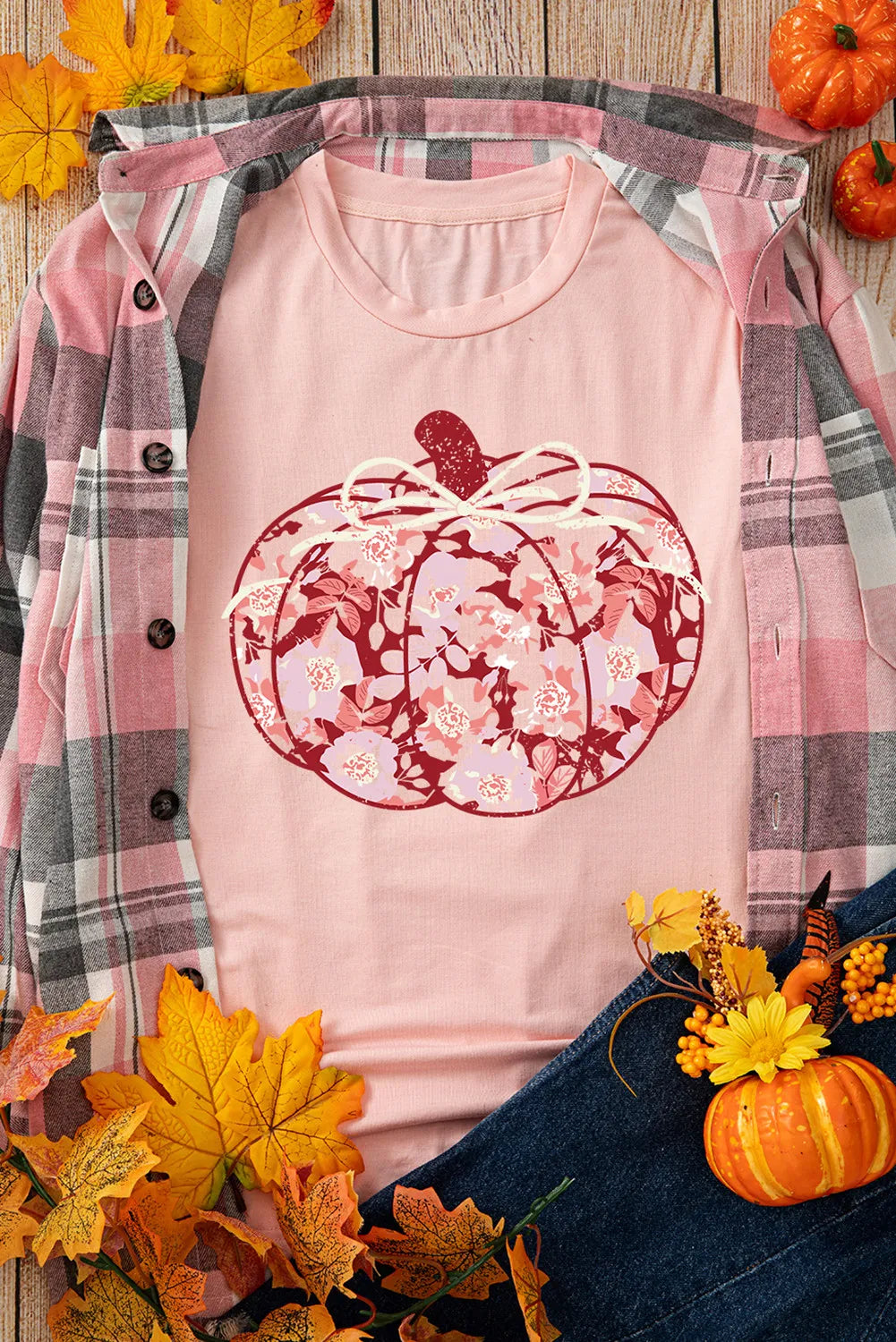 Pumpkin Graphic Round Neck Long Sleeve T-Shirt-TOPS / DRESSES-[Adult]-[Female]-2022 Online Blue Zone Planet