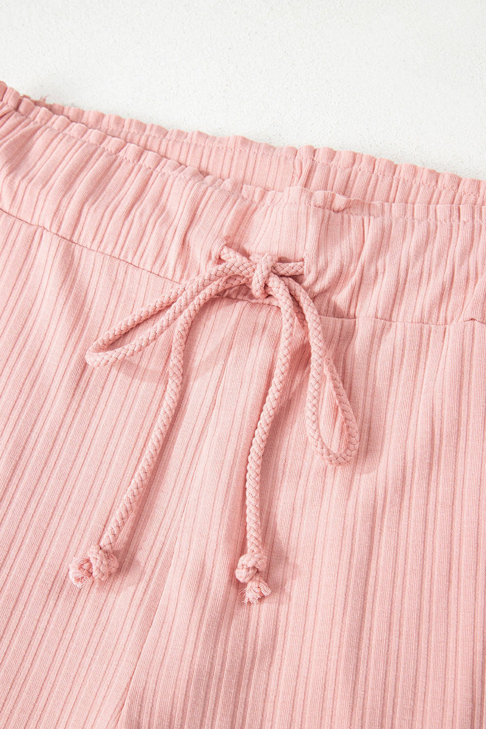 Gossamer Pink Ribbed Button V Neck Tank Top and Shorts Set-Two Piece Sets/Short Sets-[Adult]-[Female]-2022 Online Blue Zone Planet