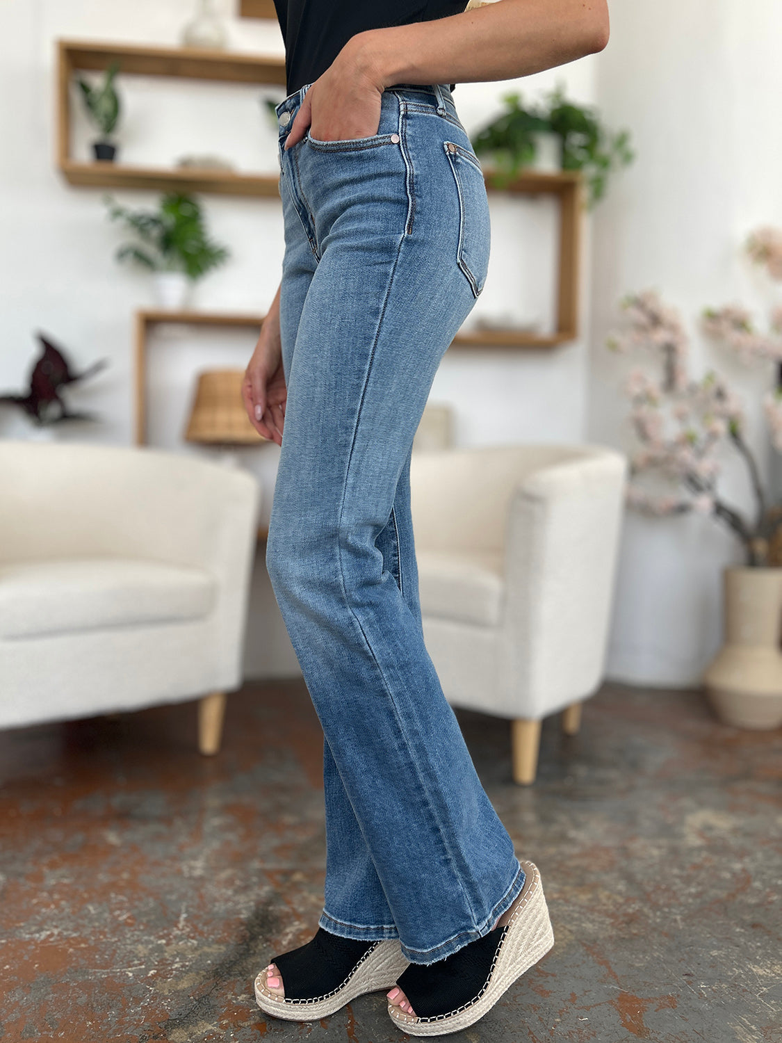 Judy Blue Full Size Mid-Rise Waist Straight Jeans-BOTTOM SIZES SMALL MEDIUM LARGE-[Adult]-[Female]-2022 Online Blue Zone Planet