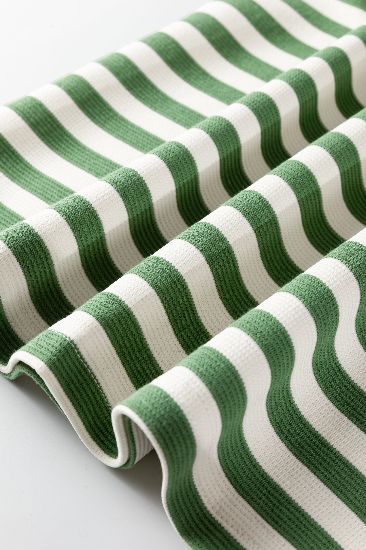 Green Stripe Short Puff Sleeve Contrast Trim Round Neck Tee-Tops/Tops & Tees-[Adult]-[Female]-2022 Online Blue Zone Planet