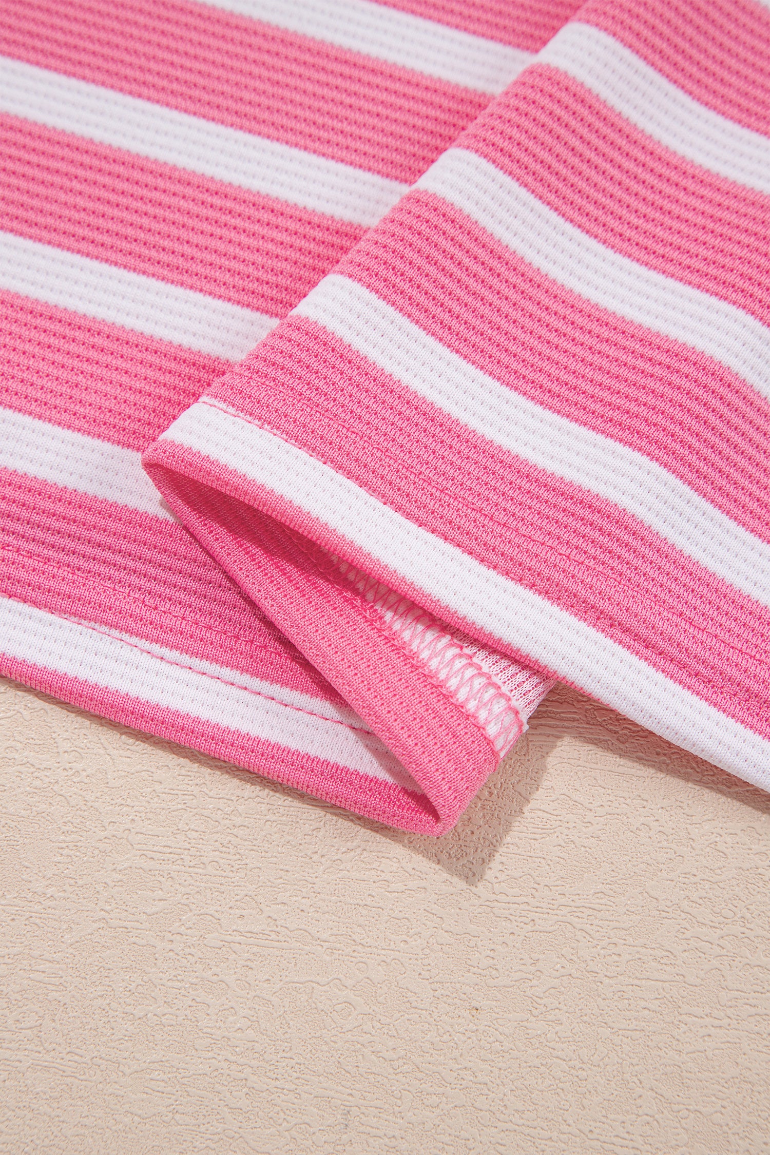 Pink Stripe Short Puff Sleeve Color Block Polo Collar Blouse-Tops/Blouses & Shirts-[Adult]-[Female]-2022 Online Blue Zone Planet