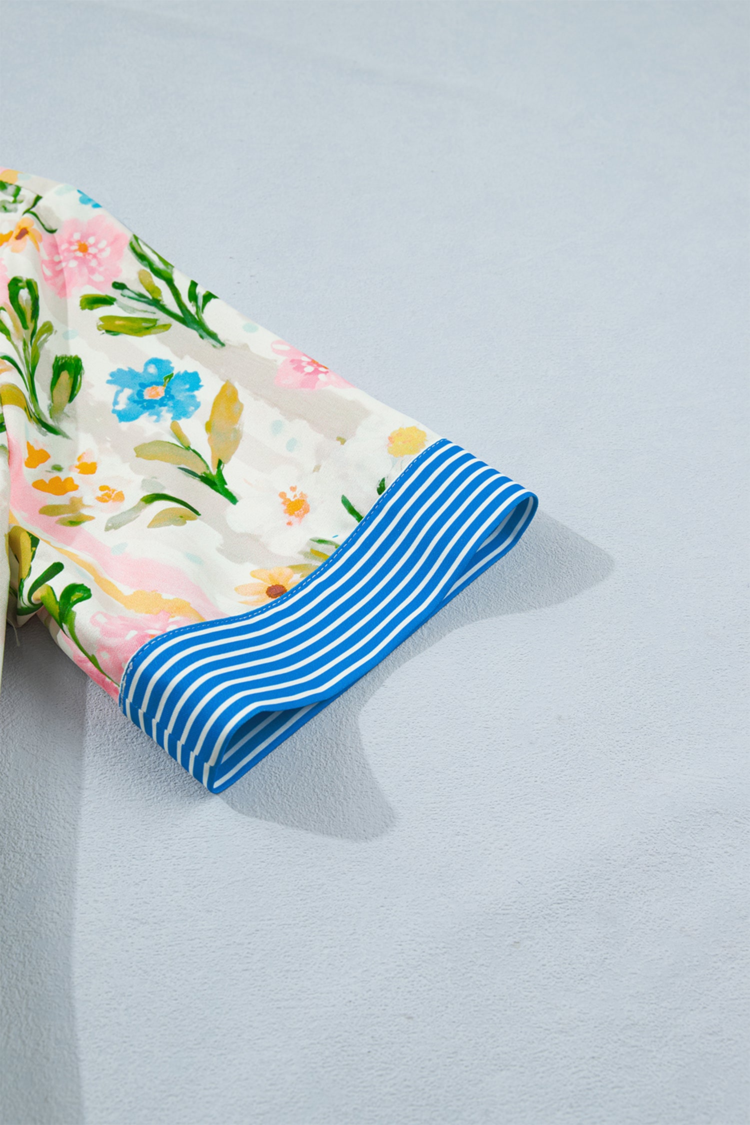Multicolour Floral Print Striped Trim Button Down Shift Dress-Dresses/Mini Dresses-[Adult]-[Female]-2022 Online Blue Zone Planet