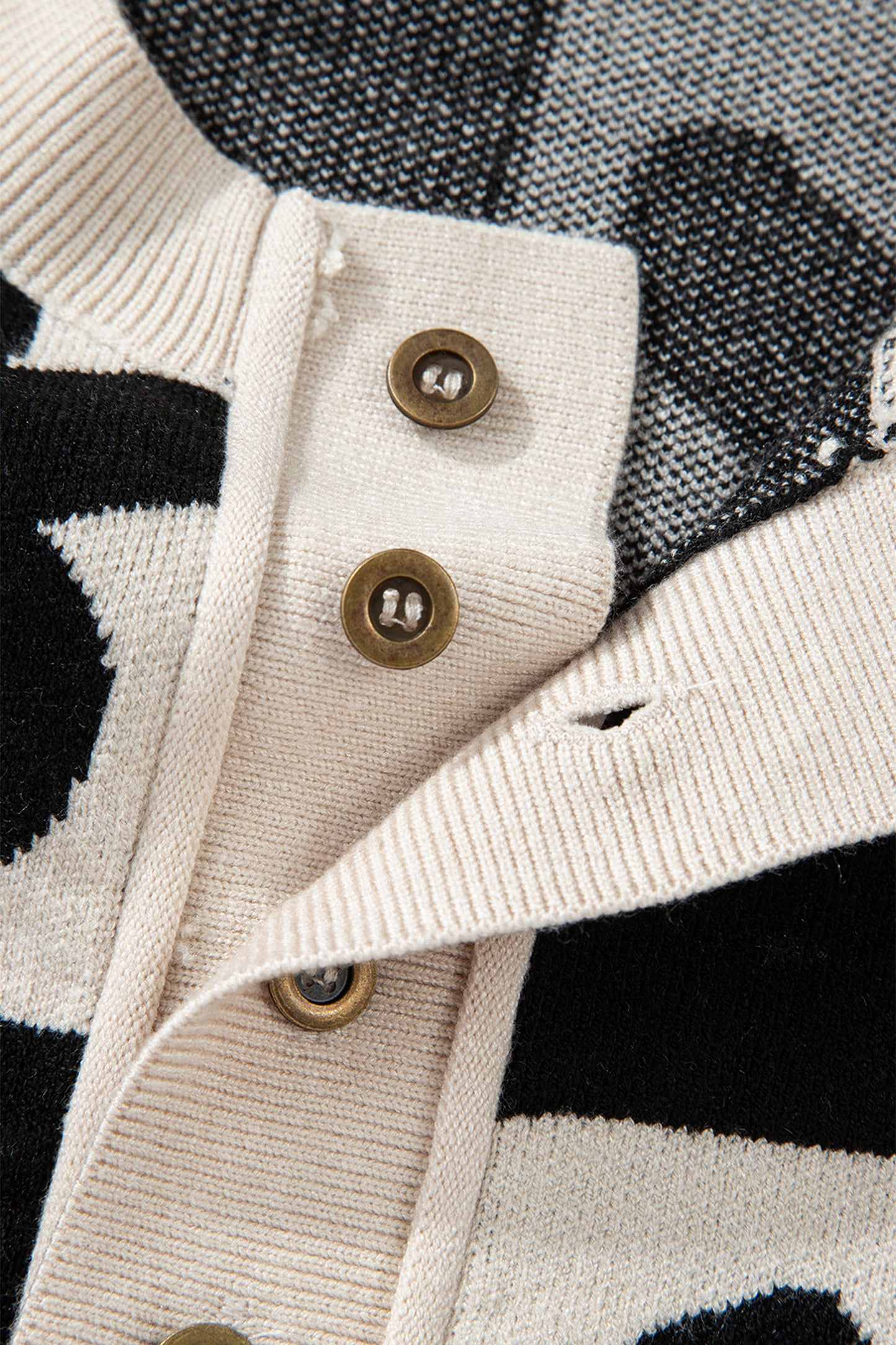 Black Flower Plaid Henley Baggy Sweater-TOPS / DRESSES-[Adult]-[Female]-2022 Online Blue Zone Planet