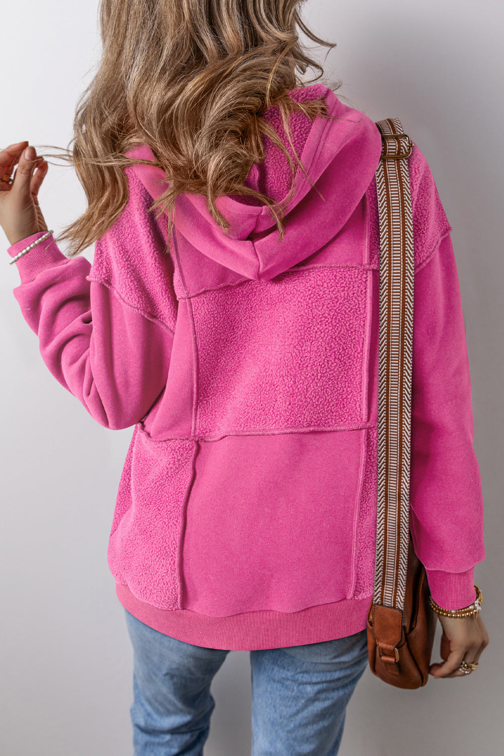 Pitaya Pink Mineral Wash Terry Patchwork Drawstring Hoodie-Tops / Dresses-[Adult]-[Female]-2022 Online Blue Zone Planet