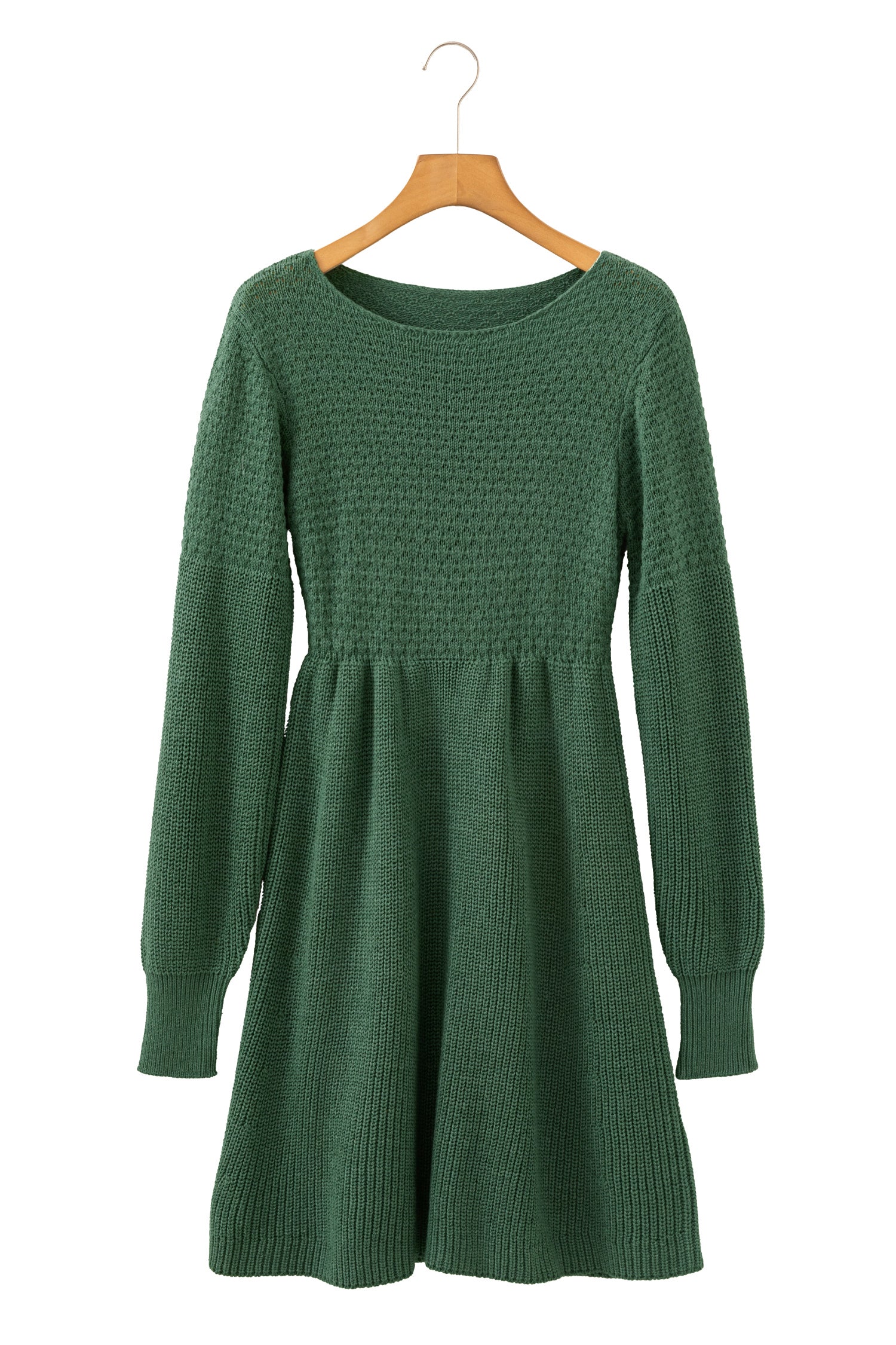 Mist Green Solid Lantern Sleeve Empire Waist Short Sweater Dress-TOPS / DRESSES-[Adult]-[Female]-2022 Online Blue Zone Planet