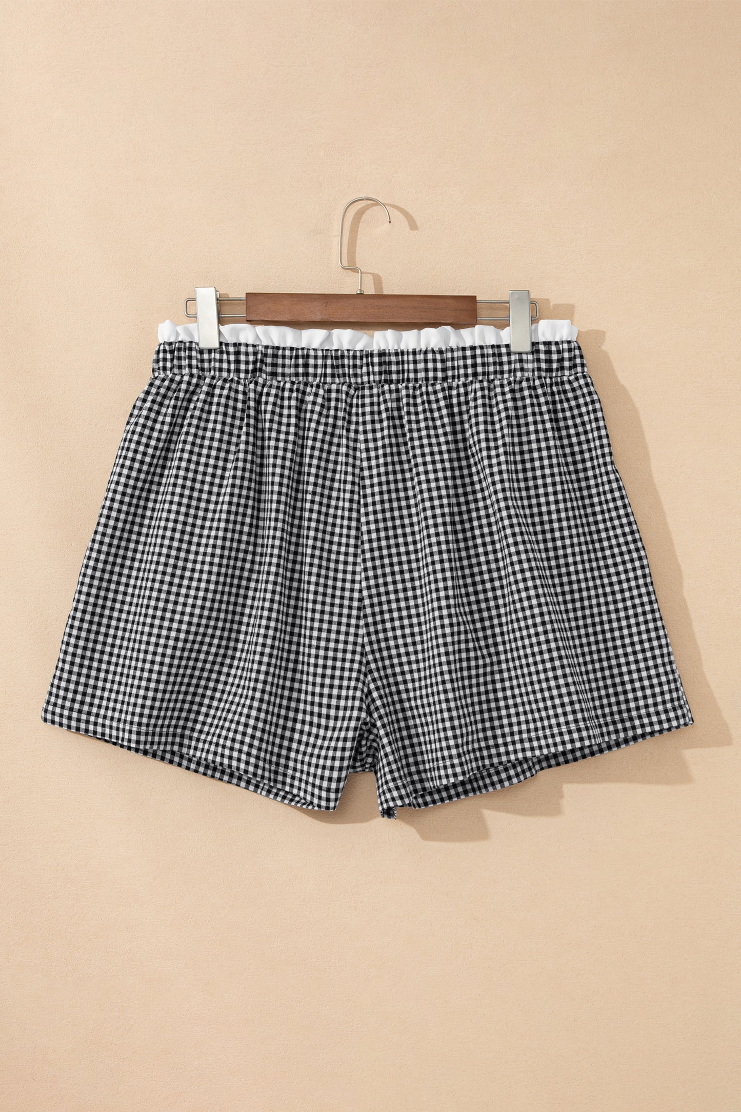 Sky Blue Contrast Trim Plaid Print Plus Size Shorts-Plus Size/Plus Size Bottoms-[Adult]-[Female]-2022 Online Blue Zone Planet