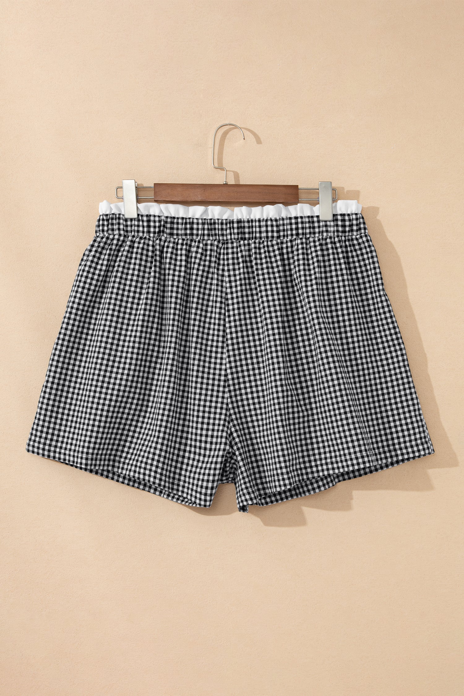 Sky Blue Contrast Trim Plaid Print Plus Size Shorts-Plus Size/Plus Size Bottoms-[Adult]-[Female]-2022 Online Blue Zone Planet