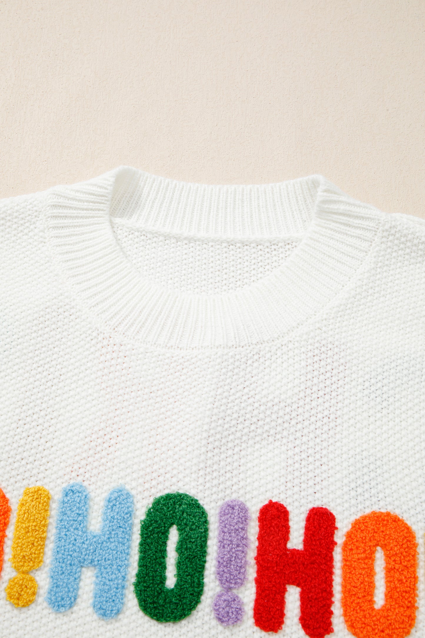 White HOHOHO MERRY CHRISTMAS Chenille Graphic Drop Shoulder Holiday Sweater-TOPS / DRESSES-[Adult]-[Female]-2022 Online Blue Zone Planet