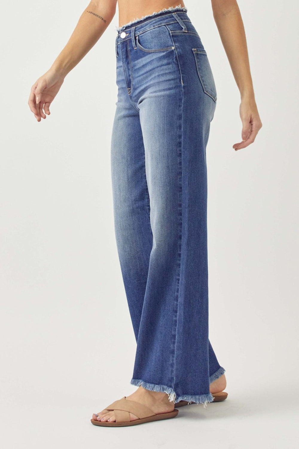 Blue Zone Planet | RISEN High Waist Raw Hem Wide Leg Jeans-TOPS / DRESSES-[Adult]-[Female]-2022 Online Blue Zone Planet