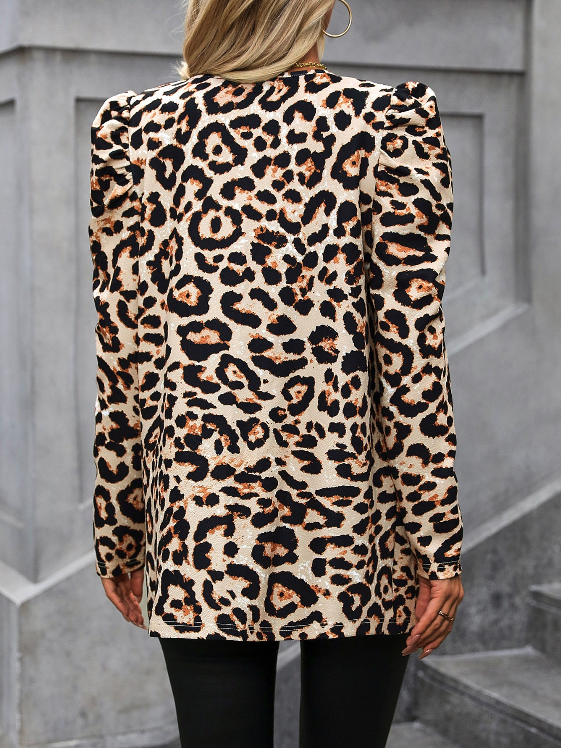 Leopard Open Front Puff Sleeve Jacket-TOPS / DRESSES-[Adult]-[Female]-2022 Online Blue Zone Planet