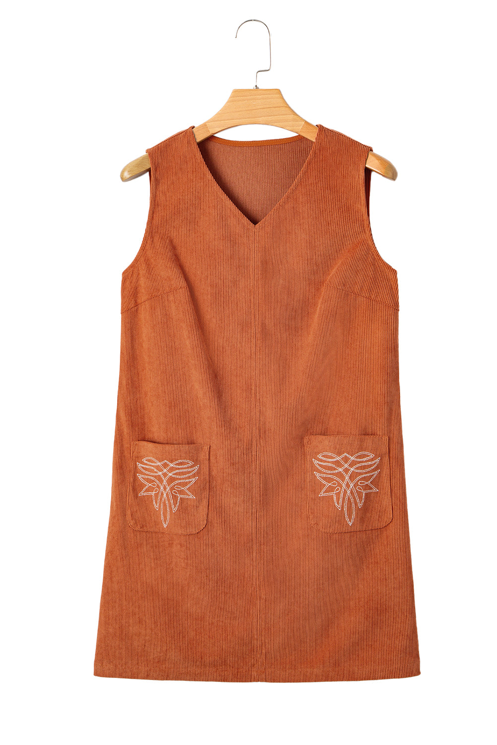 Gold Flame Corduroy Western Embroidered Patched Pocket Shift Sleeveless Mini Dress-Dresses/Mini Dresses-[Adult]-[Female]-2022 Online Blue Zone Planet