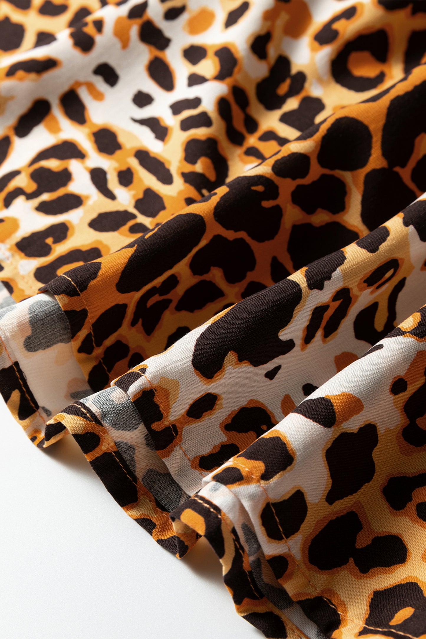 Leopard Print Short Puff Sleeve Slit Neck Babydoll Blouse-Tops/Blouses & Shirts-[Adult]-[Female]-2022 Online Blue Zone Planet