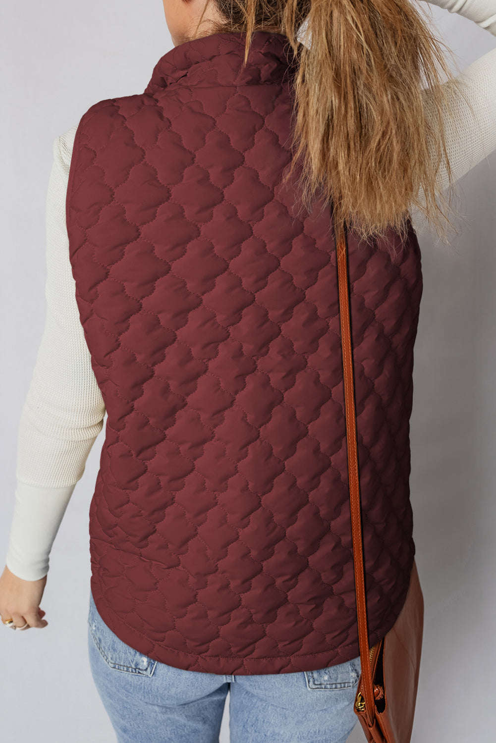 Wild Ginger Flower Shape Quilted Snap Button Zip Up Winter Vest-Outerwear/Vests-[Adult]-[Female]-2022 Online Blue Zone Planet