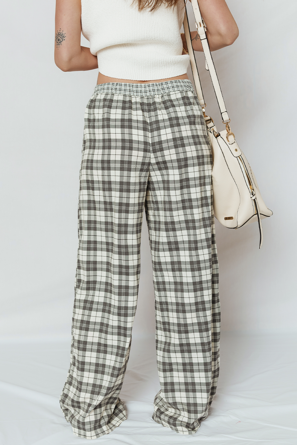 Gray Plaid Wide Leg Casual Pants-TOPS / DRESSES-[Adult]-[Female]-2022 Online Blue Zone Planet