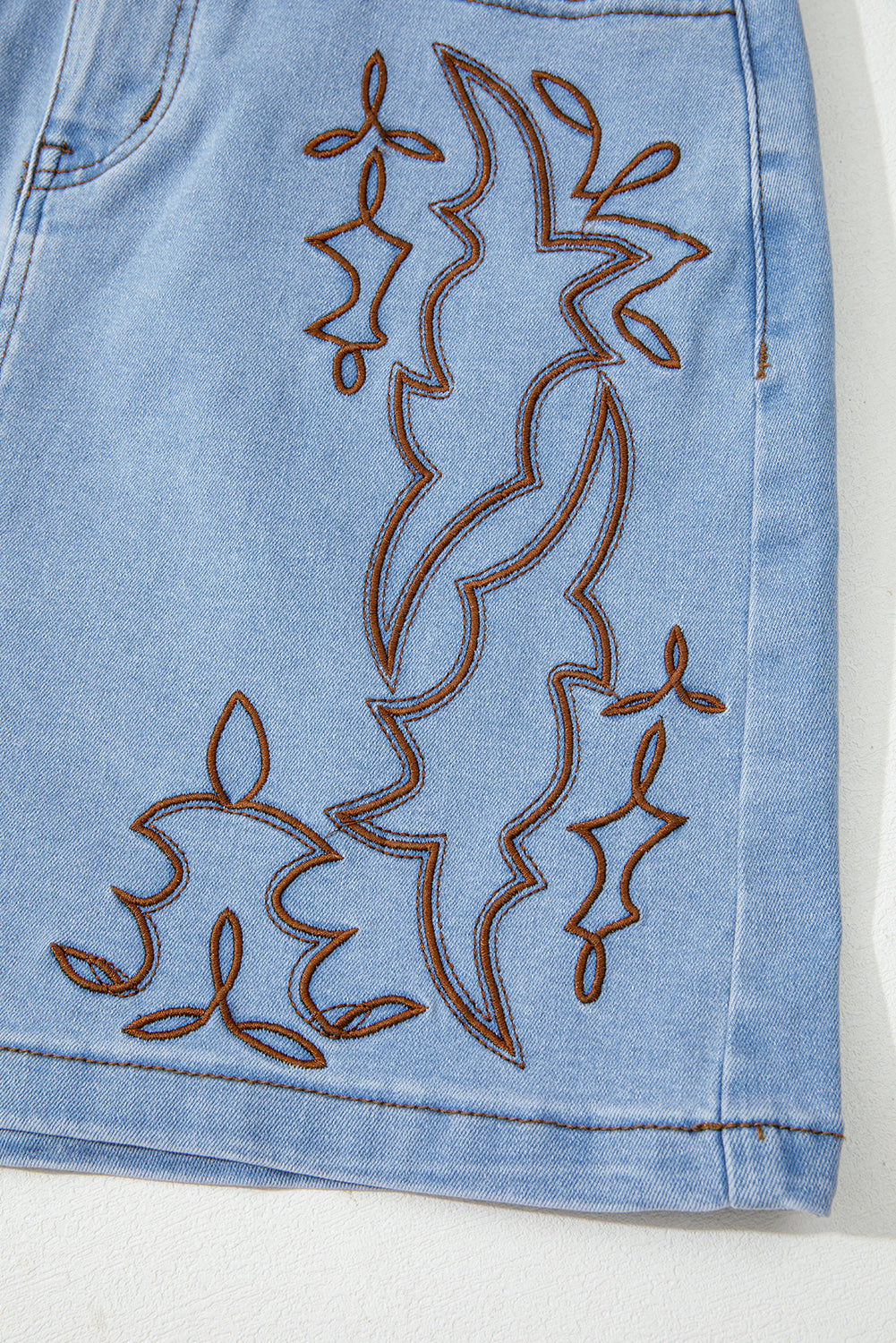 Beau Blue Western Embroidered Denim Mini Skirt-Bottoms/Skirts & Petticoat-[Adult]-[Female]-2022 Online Blue Zone Planet
