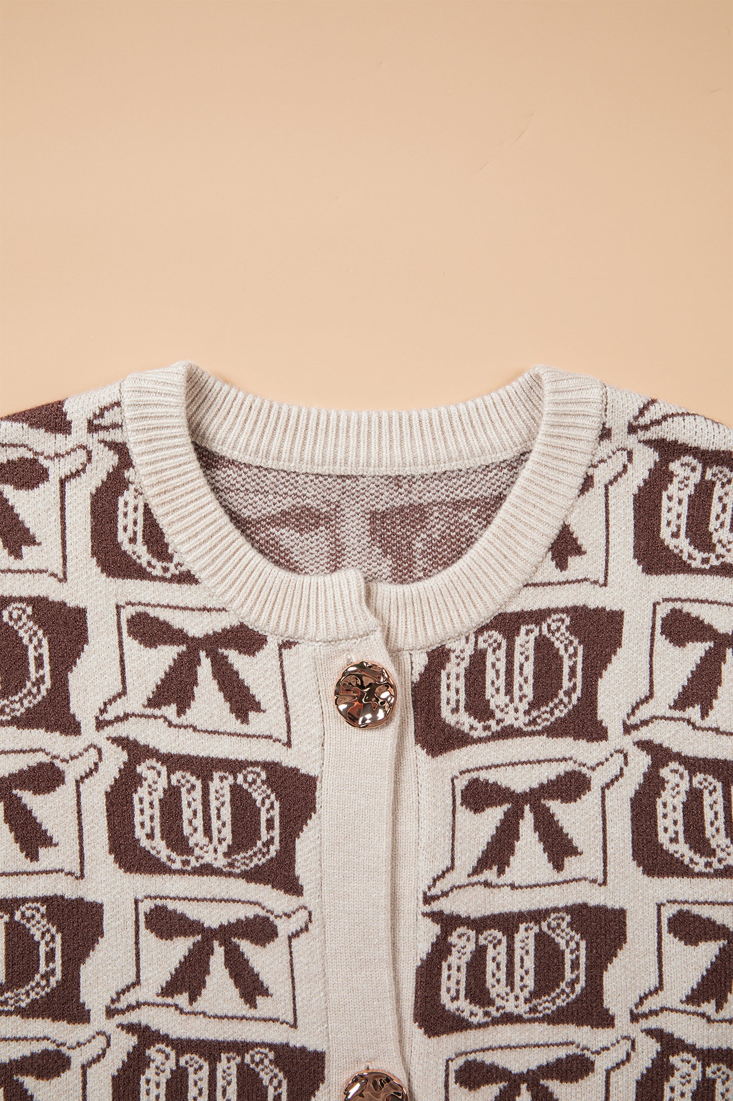 Brown Western Horseshoe Bow Pattern Button Front Sleeveless Knit Sweater-Sweaters & Cardigans/Sweater Vests-[Adult]-[Female]-2022 Online Blue Zone Planet