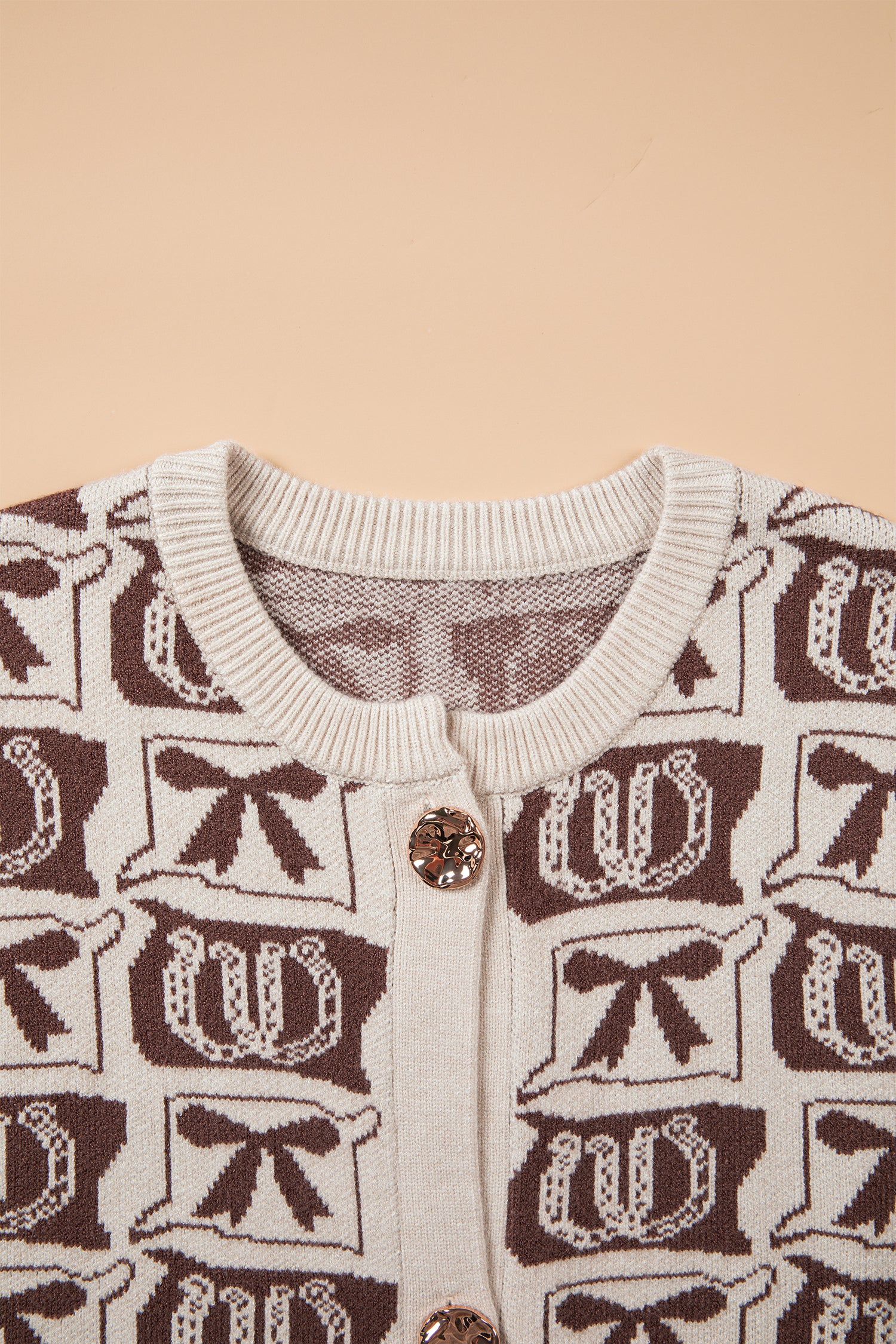 Brown Western Horseshoe Bow Pattern Button Front Sleeveless Knit Sweater-Sweaters & Cardigans/Sweater Vests-[Adult]-[Female]-2022 Online Blue Zone Planet