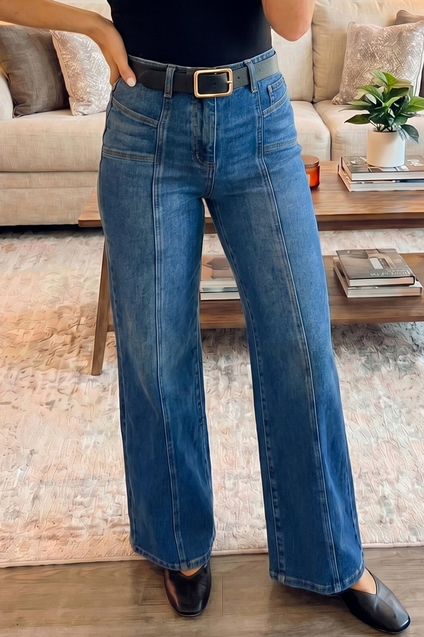 Sky Blue Tailored Seam Detail Womens Shift Jeans-Bottoms/Jeans-[Adult]-[Female]-Sky Blue-4-2022 Online Blue Zone Planet