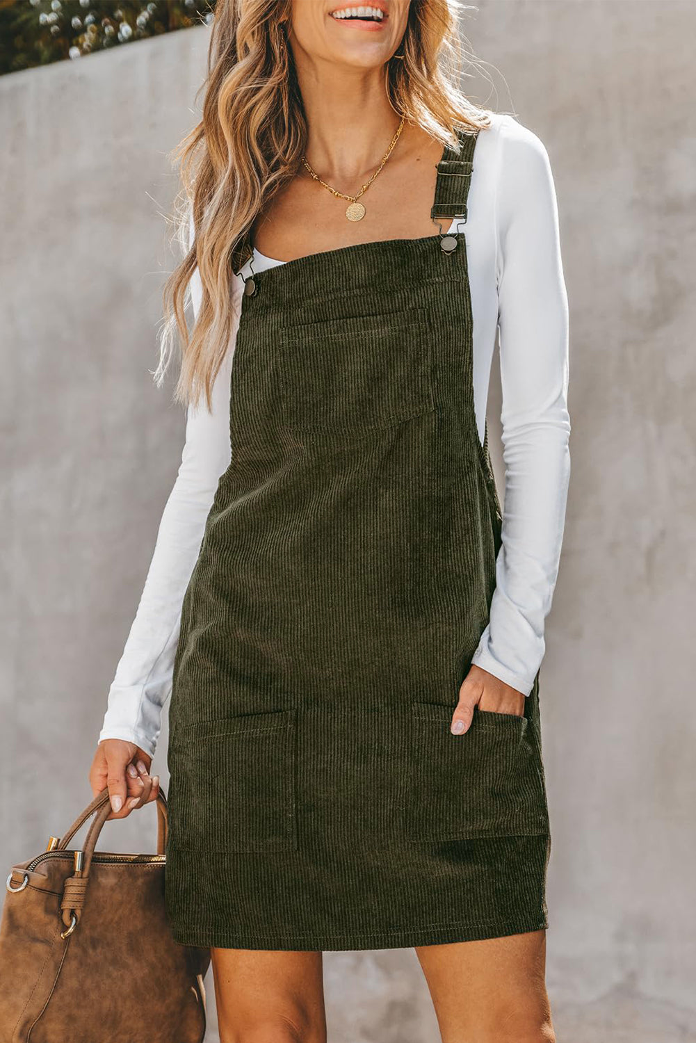 Blue Zone Planet | Vineyard Green Solid Front Pockets Sleeveless Corduroy Overall Dress-TOPS / DRESSES-[Adult]-[Female]-Vineyard Green-S-2022 Online Blue Zone Planet