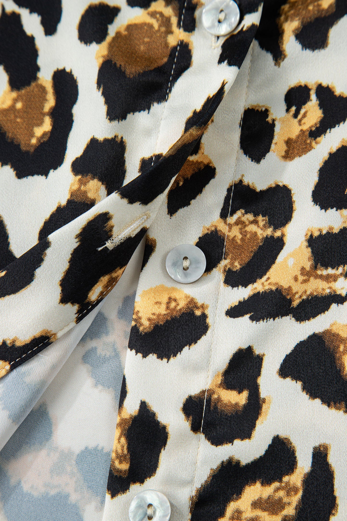 Khaki Leopard Print Ruffle Trim 3/4 Sleeve Loose Shirt-Tops/Blouses & Shirts-[Adult]-[Female]-2022 Online Blue Zone Planet