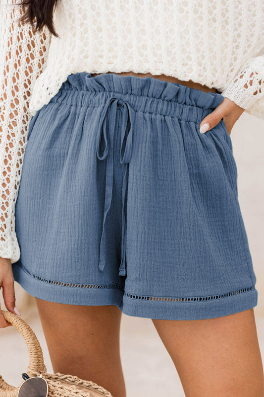 Sail Blue Cotton Gauze Paperbag Shorts