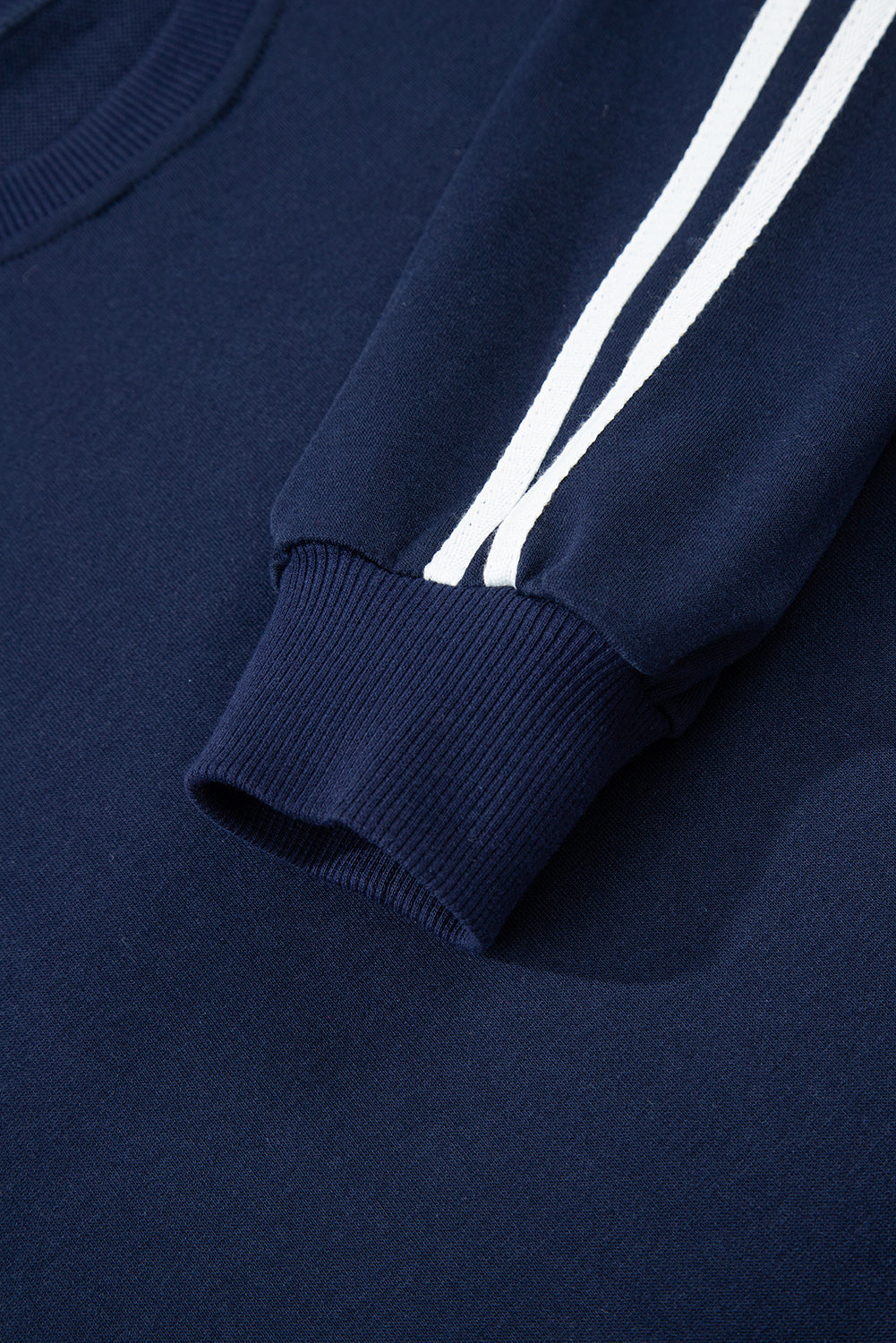 Dirty blue Varsity Striped Detail Crewneck Pullover Elastic Sweatpants 2pcs Outfit-Two Piece Sets/Pant Sets-[Adult]-[Female]-2022 Online Blue Zone Planet