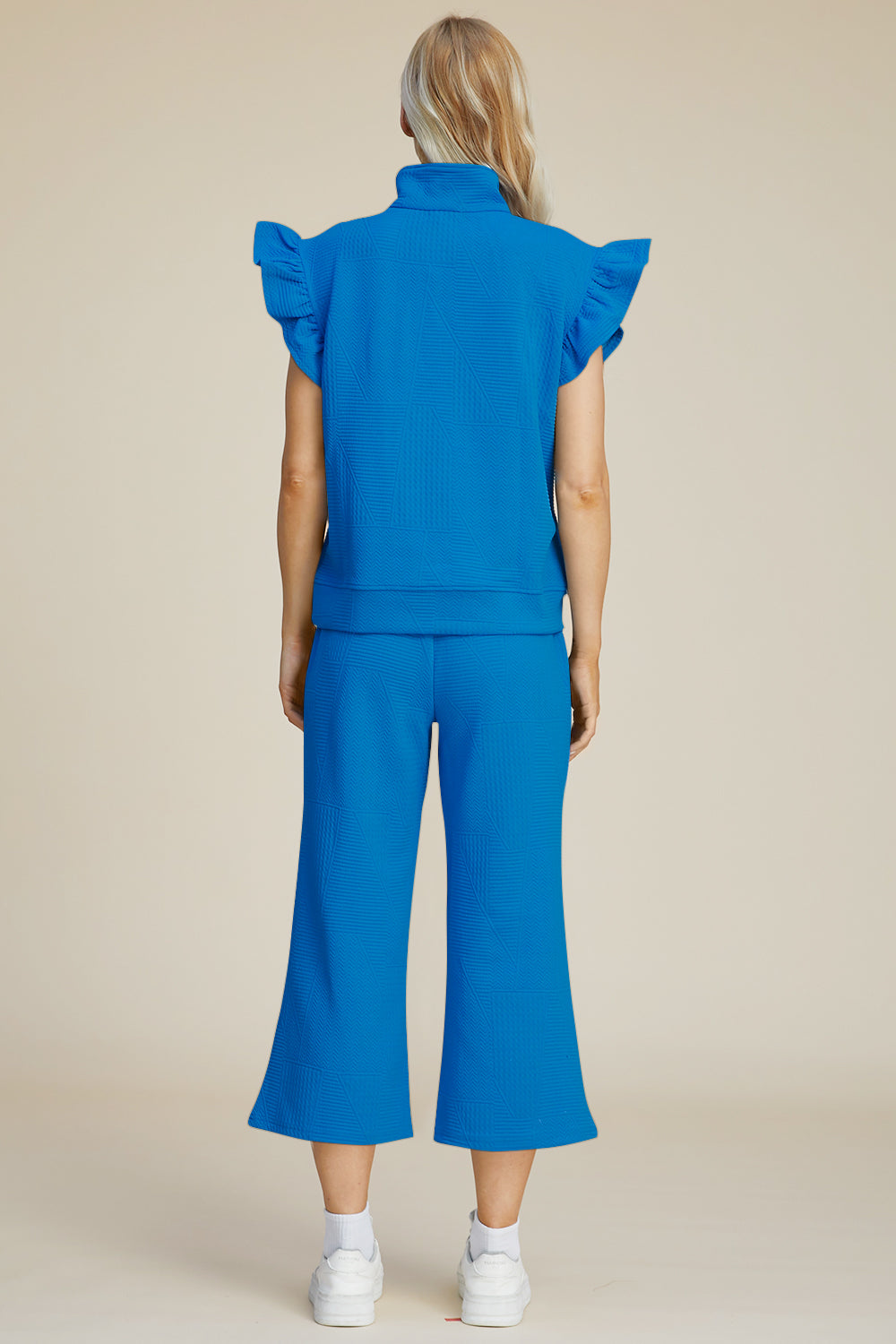 Double Take Full Size Texture Ruffle Short Sleeve Top and Wide Leg Pants Set-TOPS / DRESSES-[Adult]-[Female]-2022 Online Blue Zone Planet